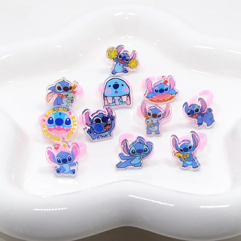 10/20/36pcs Disney Cartoon Stitch Girls Anime Rings Children's Toys Acrylic Ring Party Figure Jeweller Rings Kid Toys Gifts-