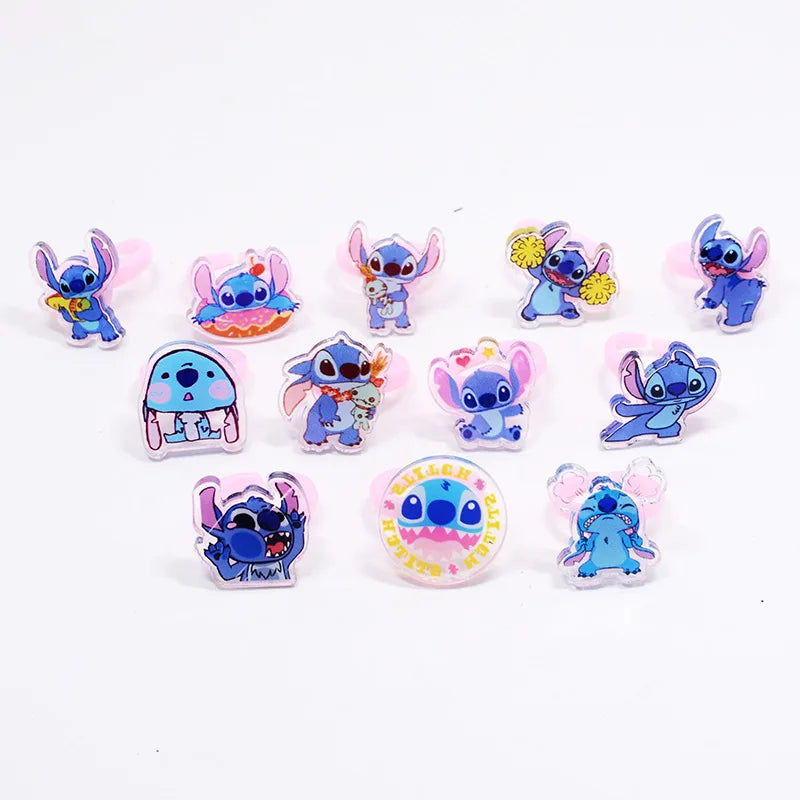 10/20/36pcs Disney Cartoon Stitch Girls Anime Rings Children's Toys Acrylic Ring Party Figure Jeweller Rings Kid Toys Gifts-