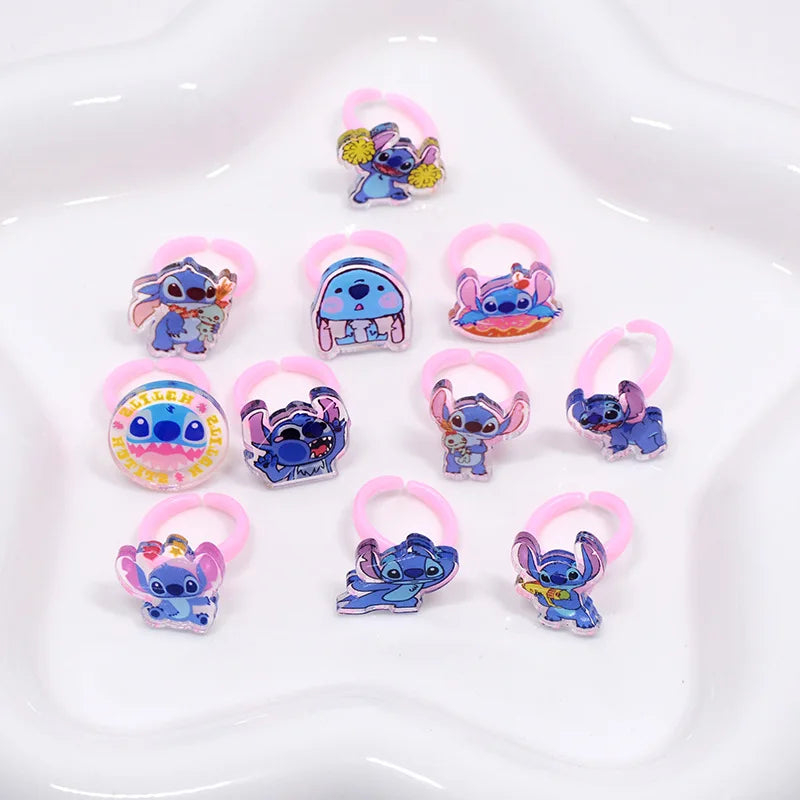 10/20/36pcs Disney Cartoon Stitch Girls Anime Rings Children's Toys Acrylic Ring Party Figure Jeweller Rings Kid Toys Gifts-