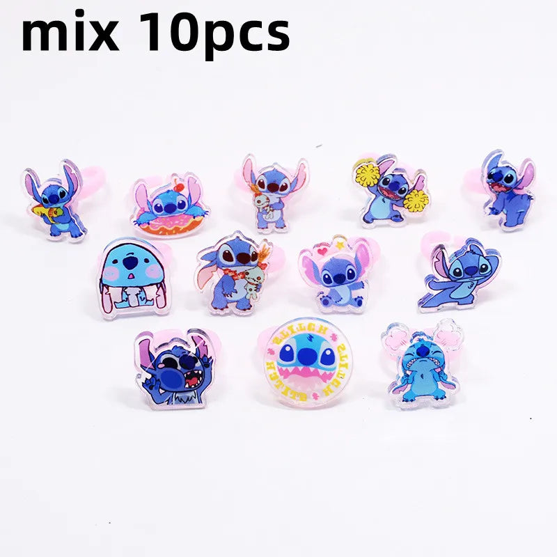 10/20/36pcs Disney Cartoon Stitch Girls Anime Rings Children's Toys Acrylic Ring Party Figure Jeweller Rings Kid Toys Gifts-10pcs-