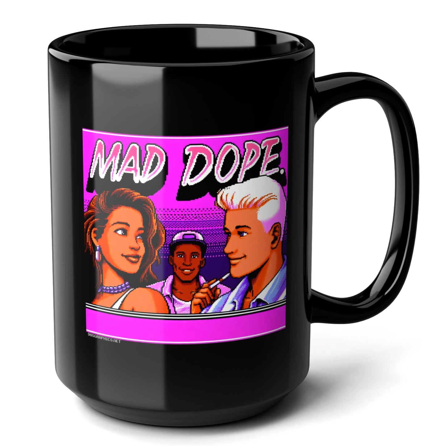 MAD DOPE Black Mug, (15oz) - gifts for 90s throwback fans-15oz-