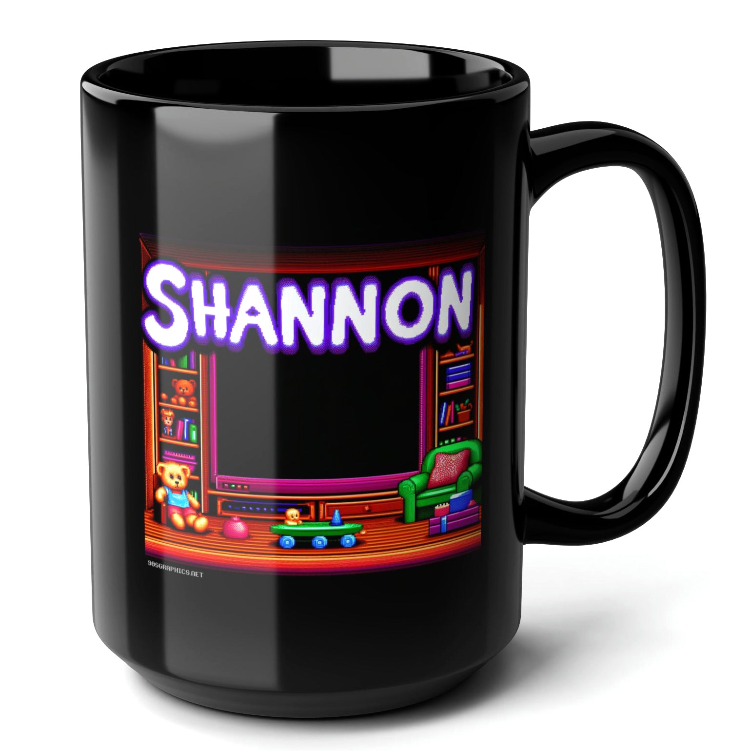 SHANNON Black Mug, (15oz) - unique presents for Shannon-15oz-