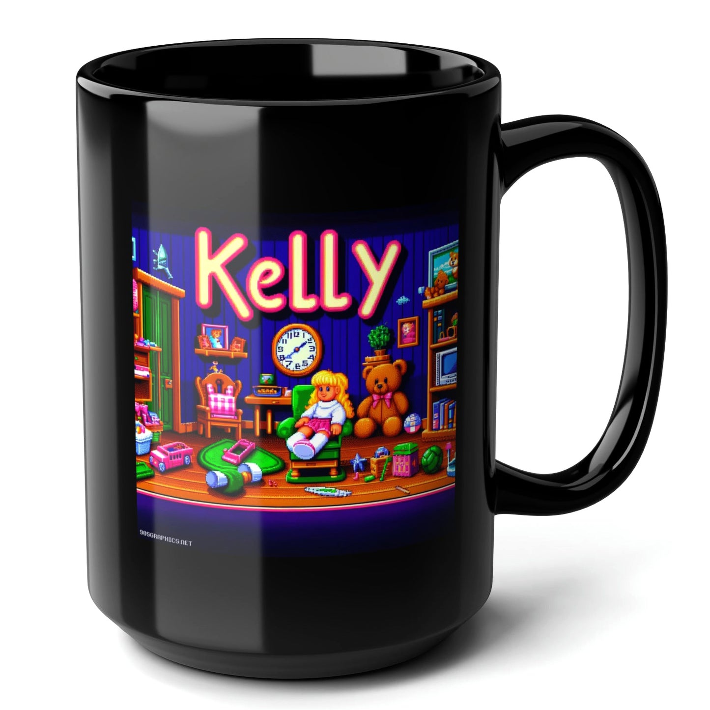 KELLY Black Mug, (15oz) - unique presents for Kelly-15oz-