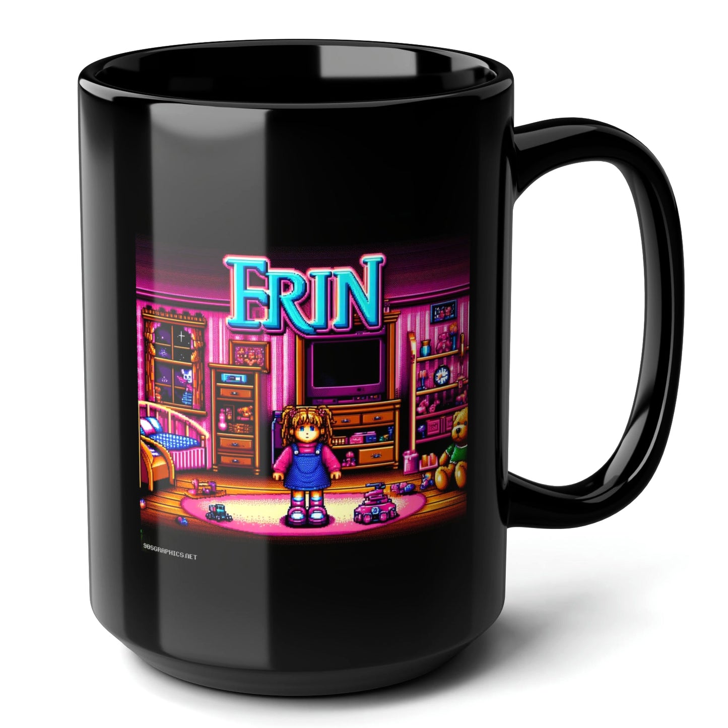 ERIN Black Mug, (15oz) - personalized name gifts for Erin-15oz-