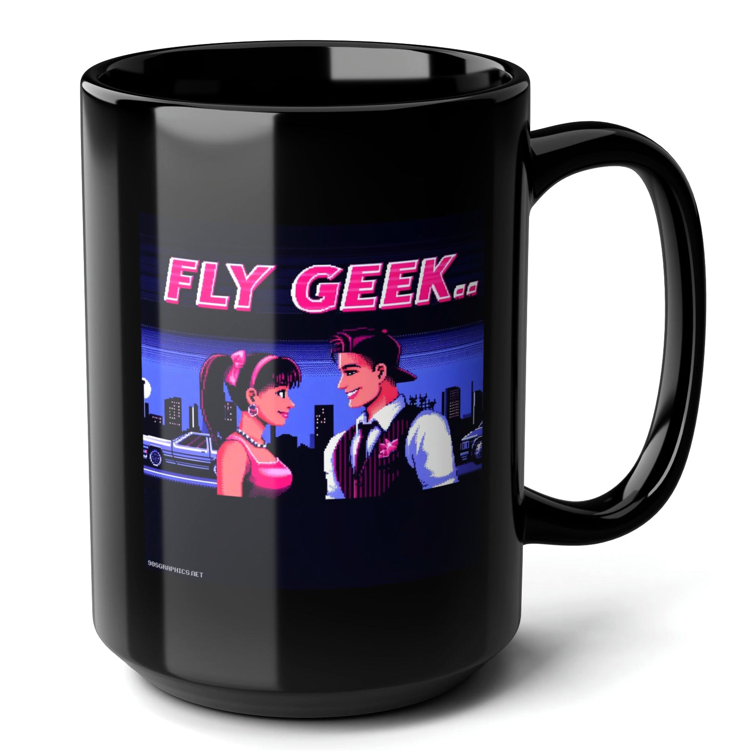 FLY GEEK Black Mug, (15oz) - unique gifts for 90s slang fans-15oz-