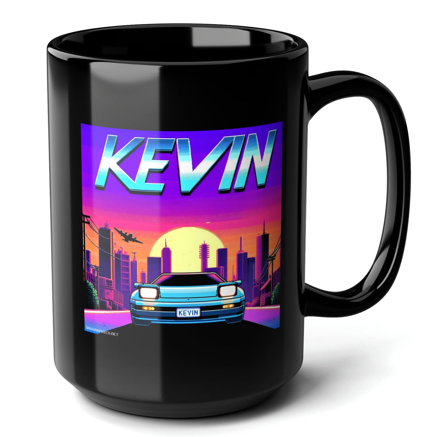 KEVIN Black Mug, (15oz) - custom presents for Kevin-15oz-