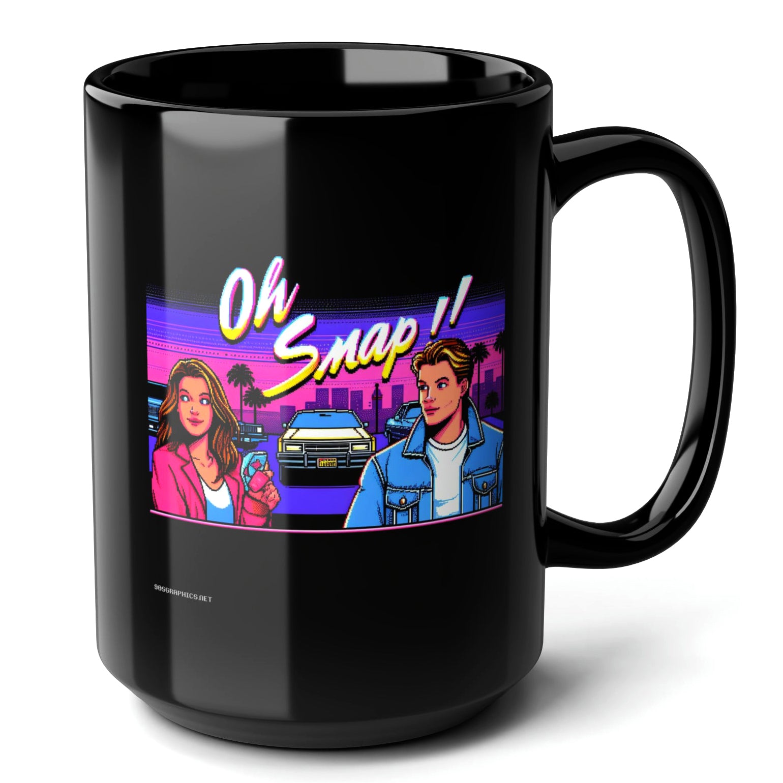 OH SNAP Black Mug, (15oz) - gifts for 90s throwback lovers-15oz-