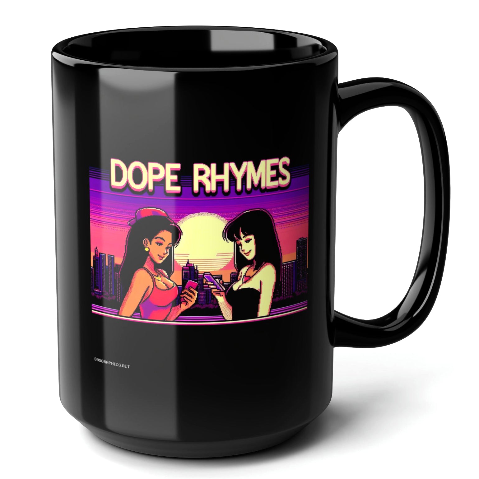 DOPE RHYMES Black Mug, (15oz) - gifts for retro enthusiasts-15oz-