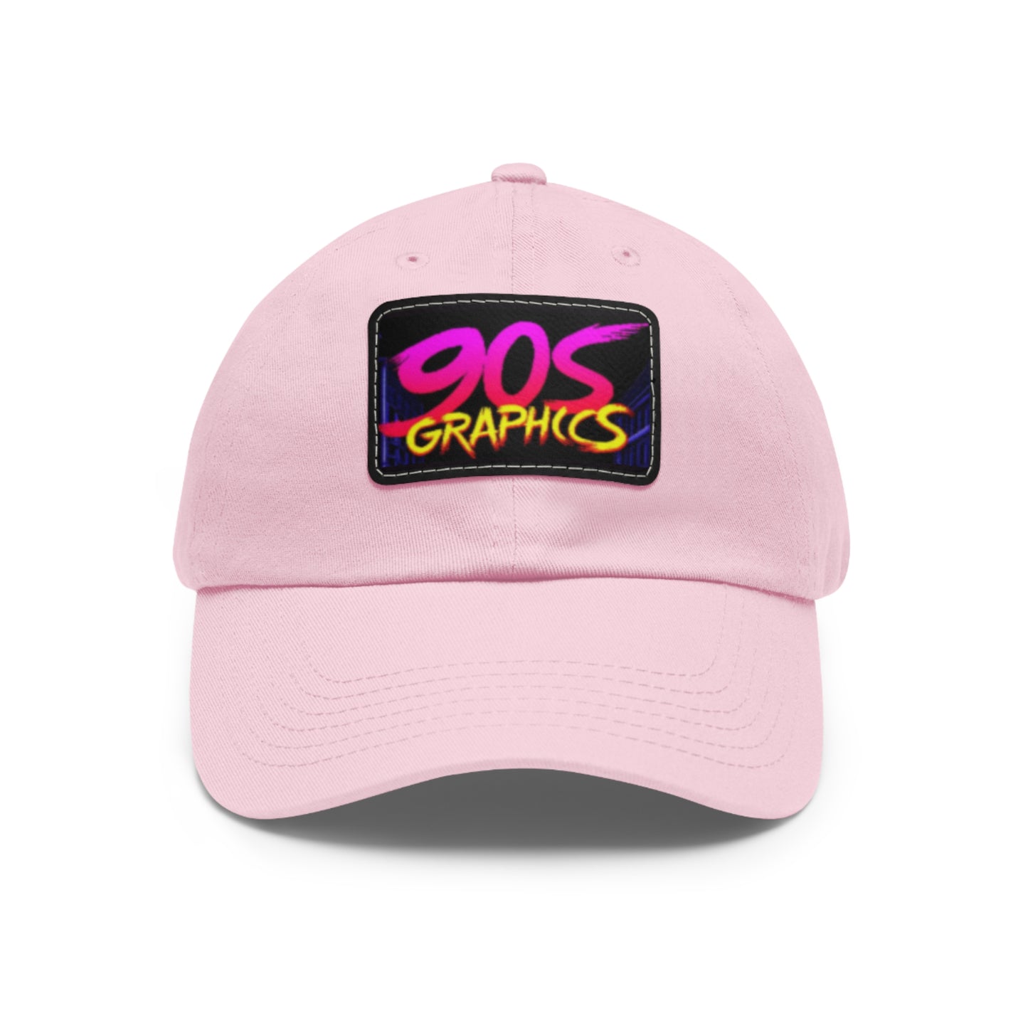 Dad Hat with Leather Patch (Rectangle)-Light Pink / Black patch-Rectangle-One size