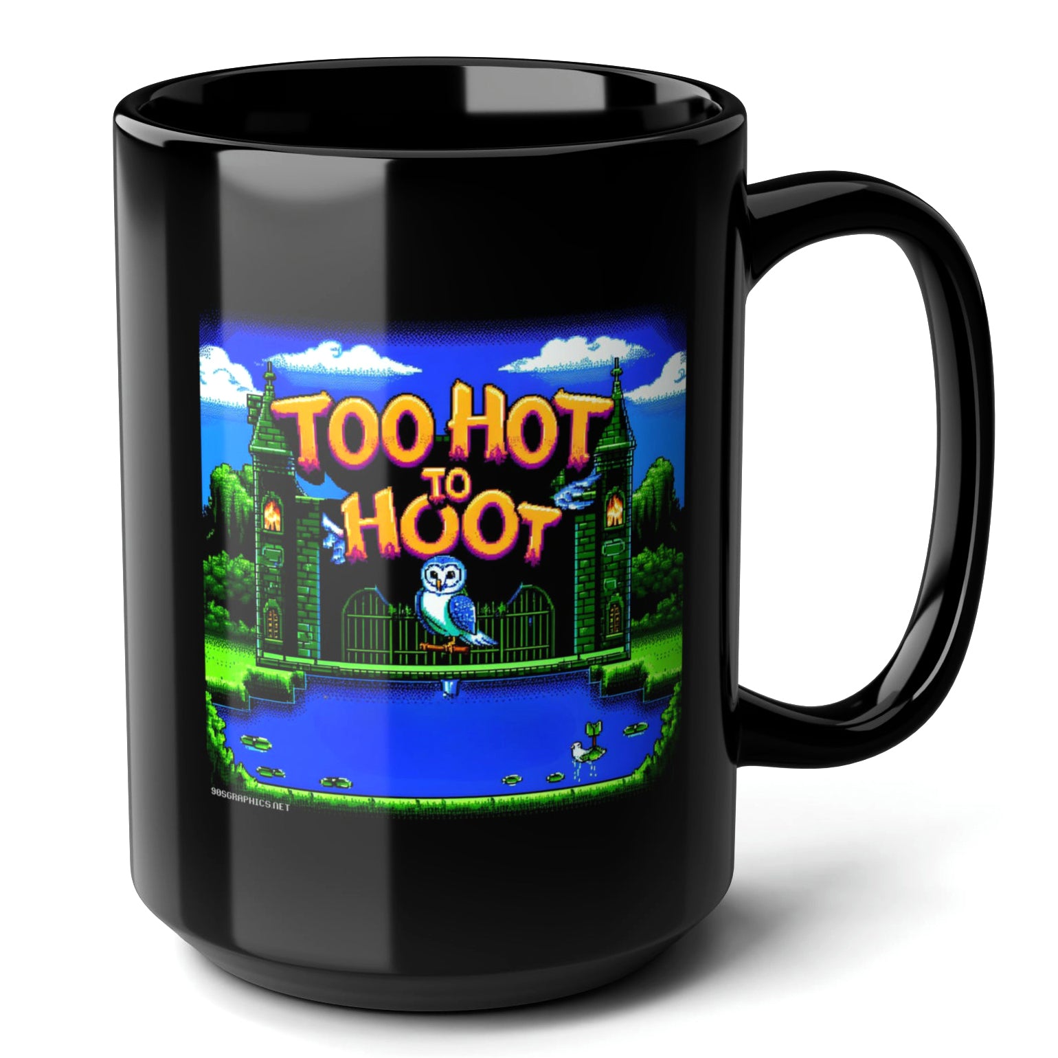 Too Hot To Hoot Black Mug 15oz - quirky gift for gamers-15oz-