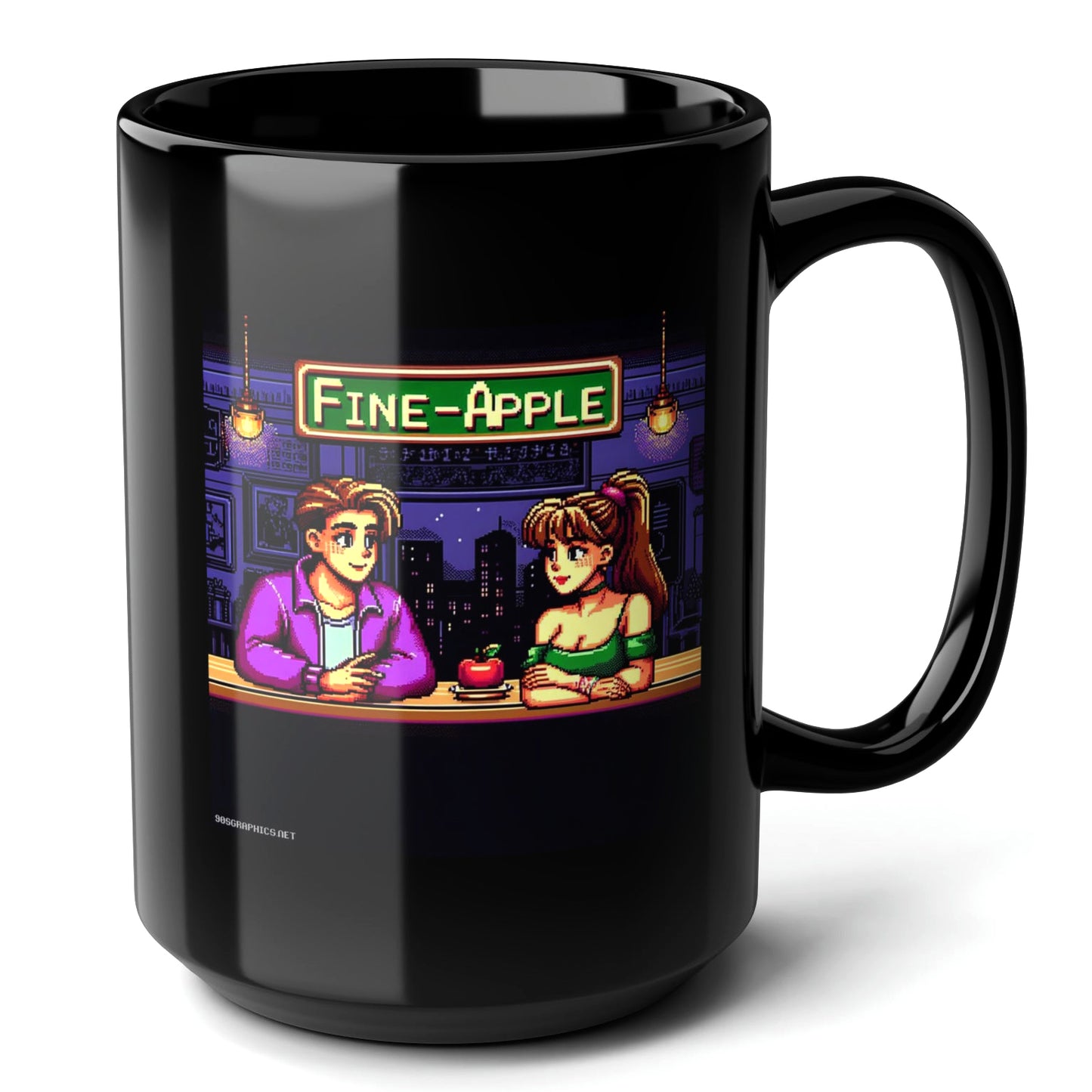 FINE APPLE Black Mug, (15oz) - christmas gift ideas for retro fans-15oz-