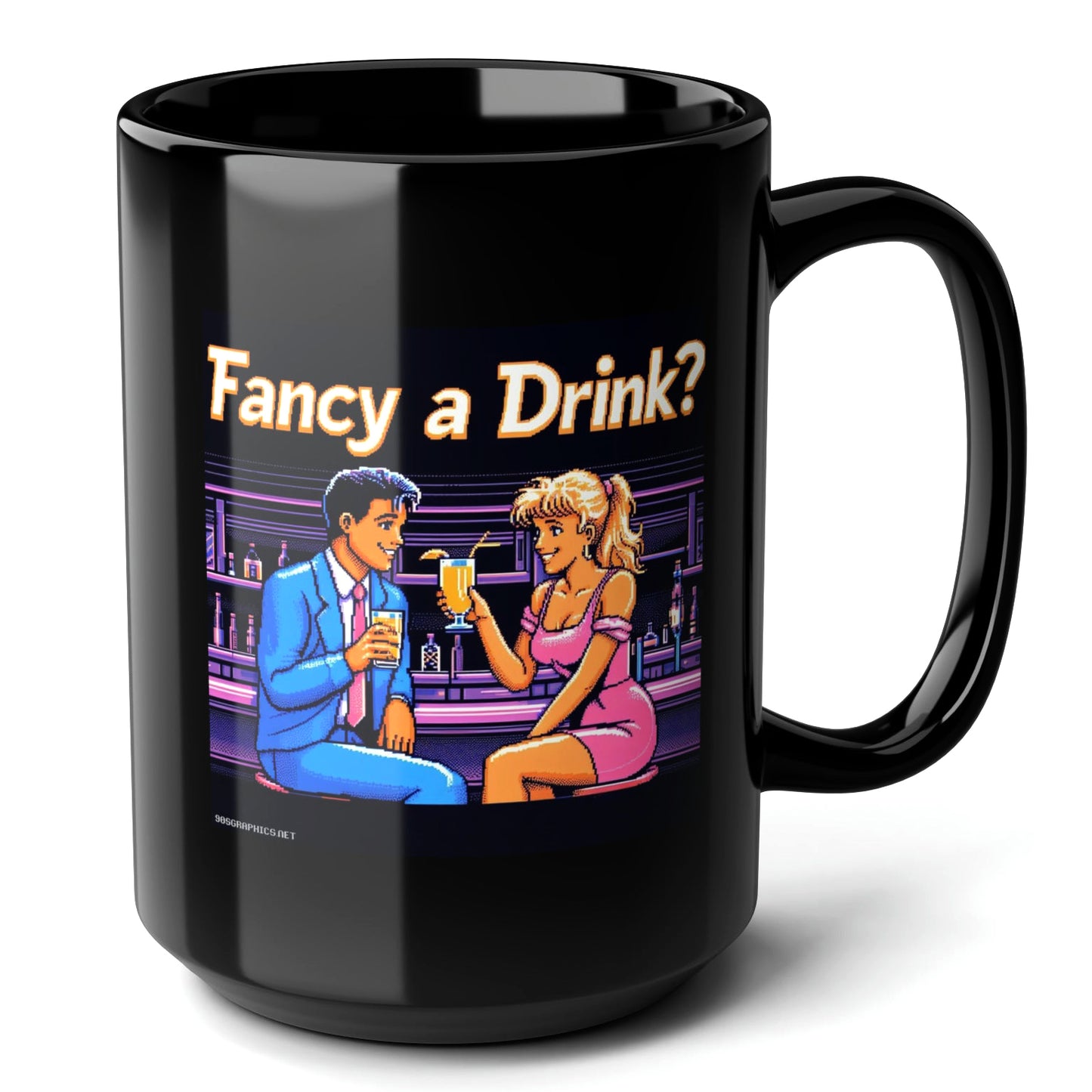 FANCY A DRINK Black Mug, (15oz) - 90s slang gifts for him-15oz-