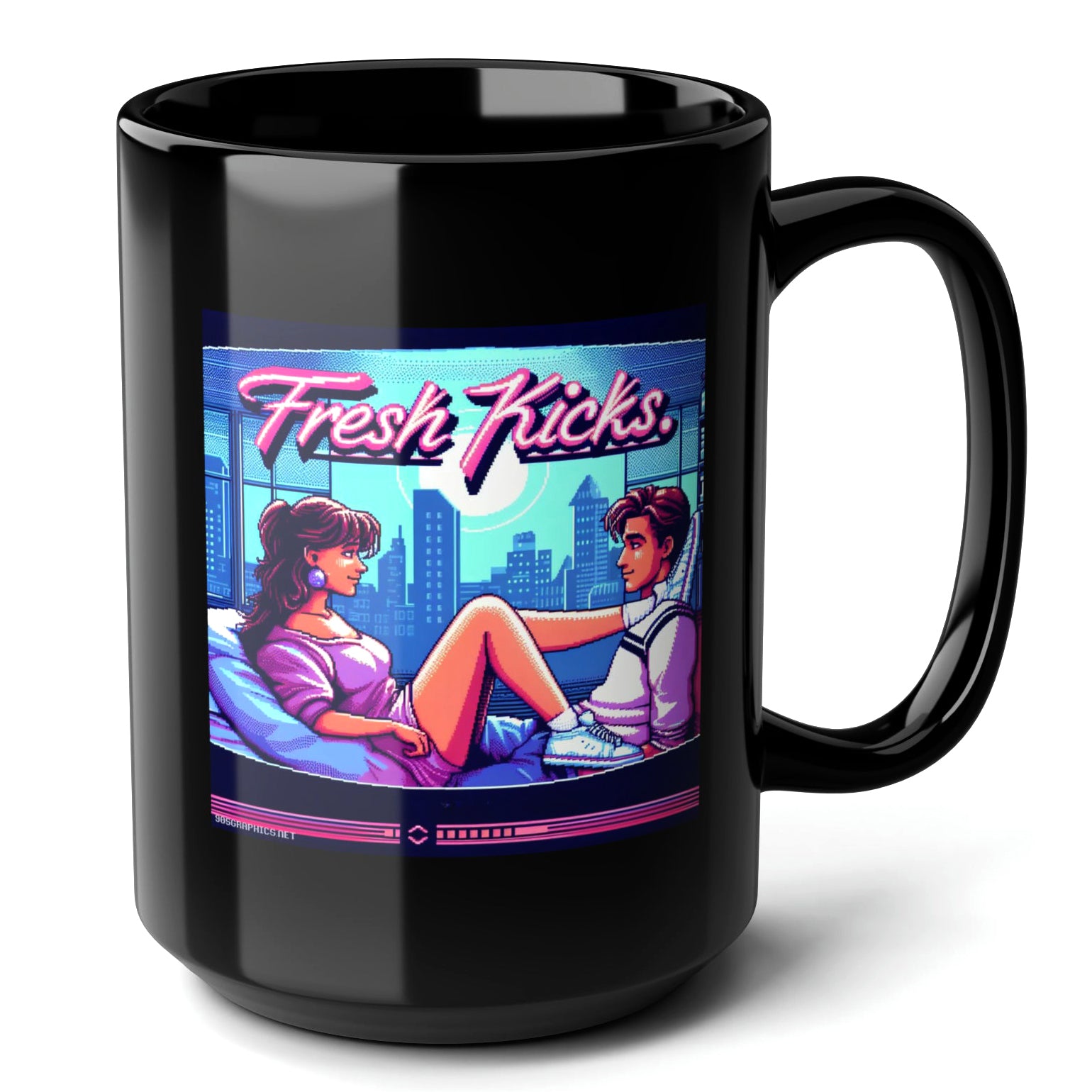 FRESH KICKS Black Mug, (15oz) - gifts for 90s slang enthusiasts-15oz-