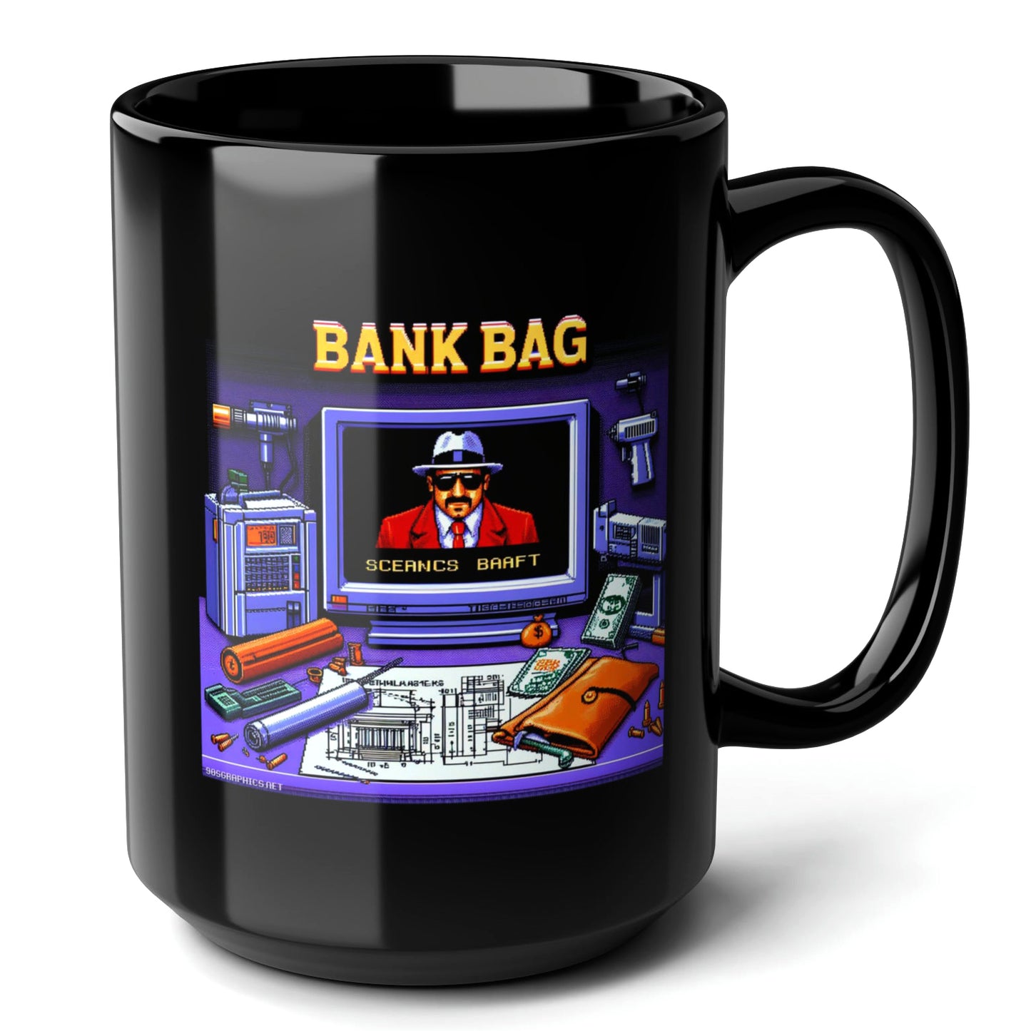 Bank Bag Black Mug (15oz) - video game gifts for him-15oz-