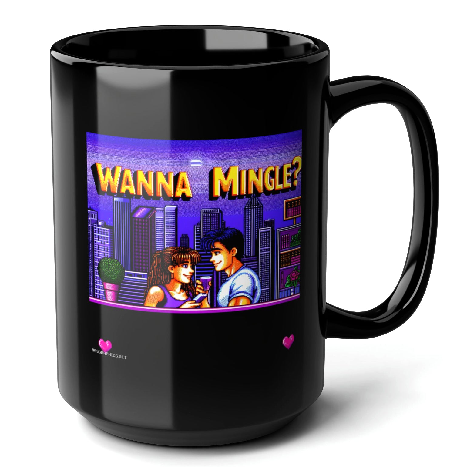 WANNA MINGLE Black Mug, (15oz) - christmas gift ideas for 90s throwback enthusiasts-15oz-