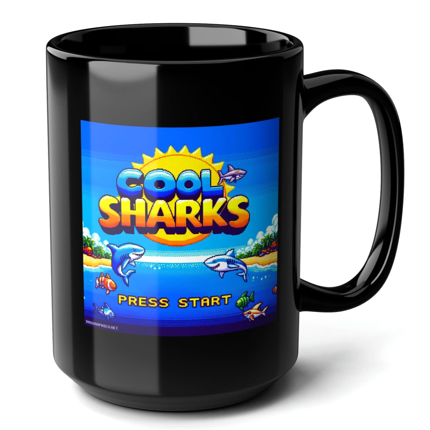 Cool Sharks Black Mug (15oz) - gamer gifts for boyfriend-15oz-