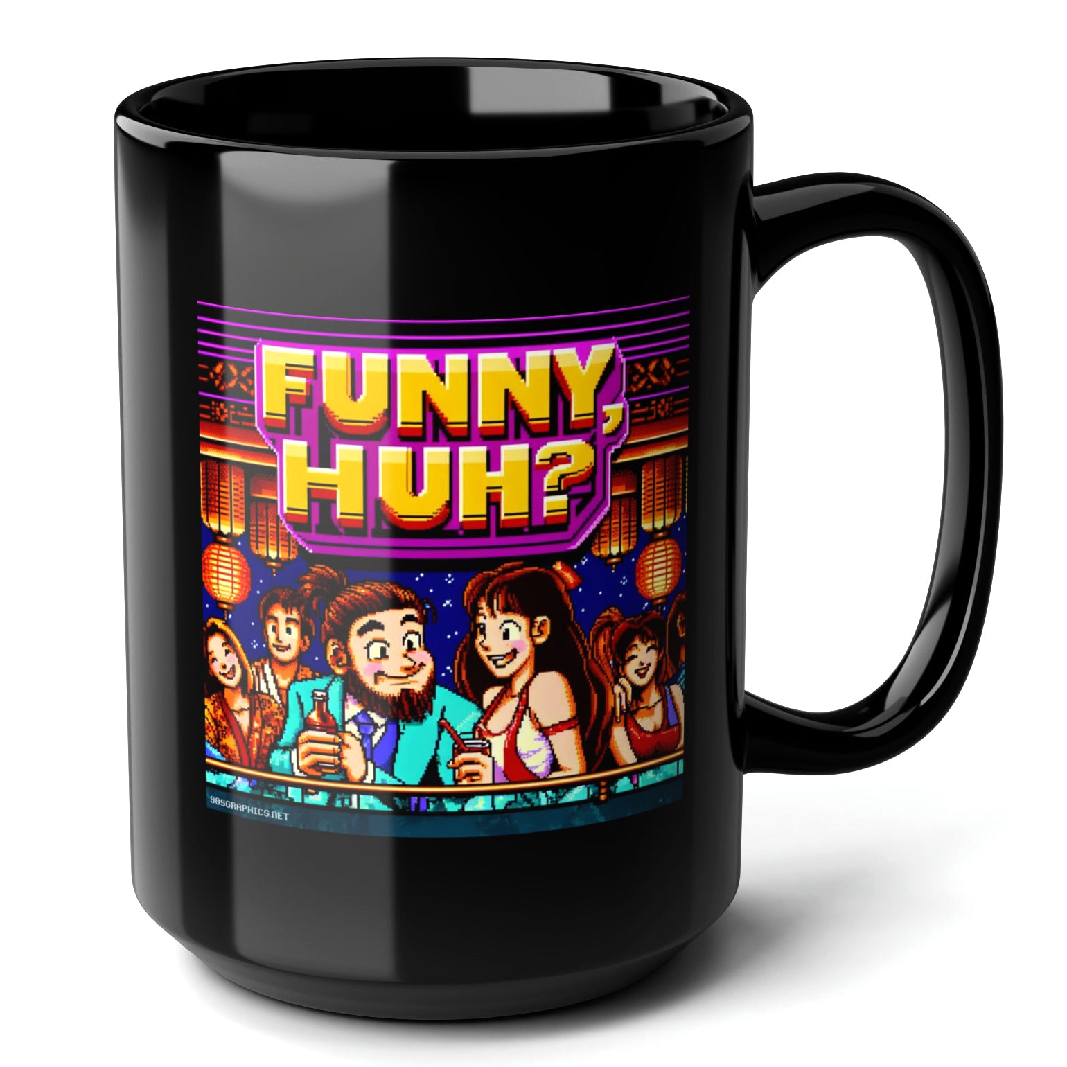 FUNNY HUH Black Mug, (15oz) - cool gifts for retro lovers-15oz-