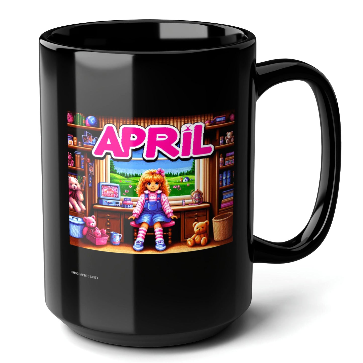 APRIL Black Mug, (15oz) - custom name presents for April-15oz-