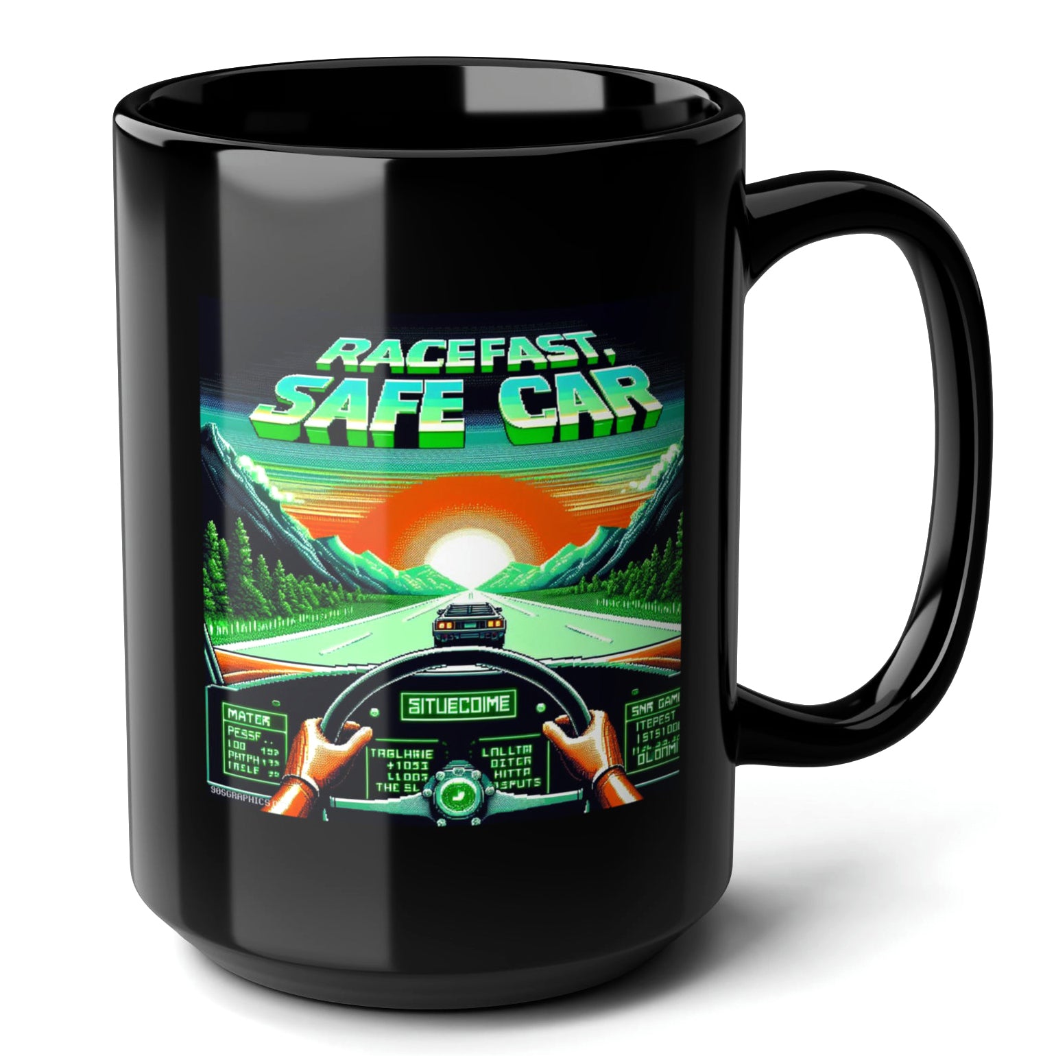 Race Fast Safe Car Black Mug 15oz - ideal for racing game lovers-15oz-