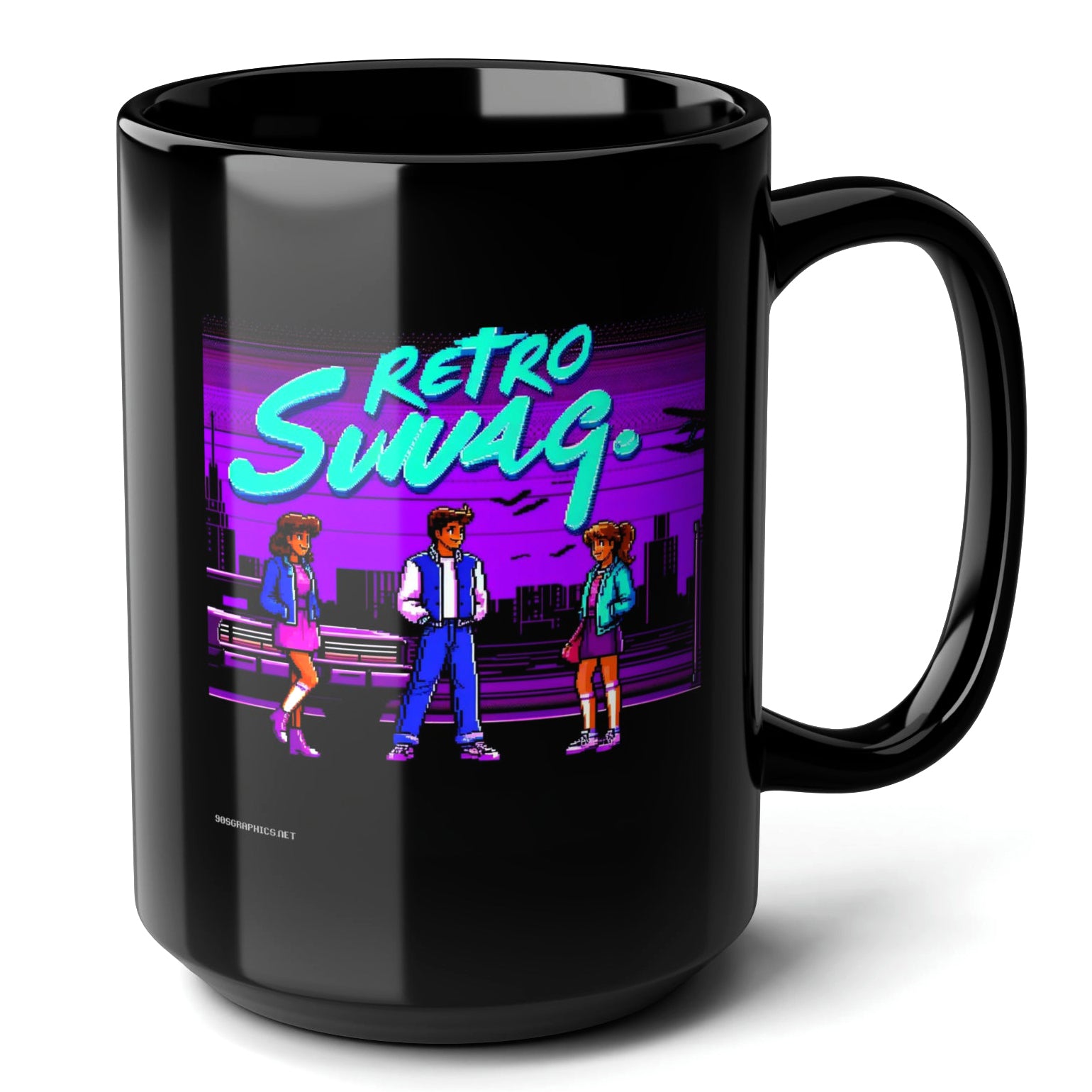 RETRO SWAG Black Mug, (15oz) - cool gifts for 90s throwback enthusiasts-15oz-