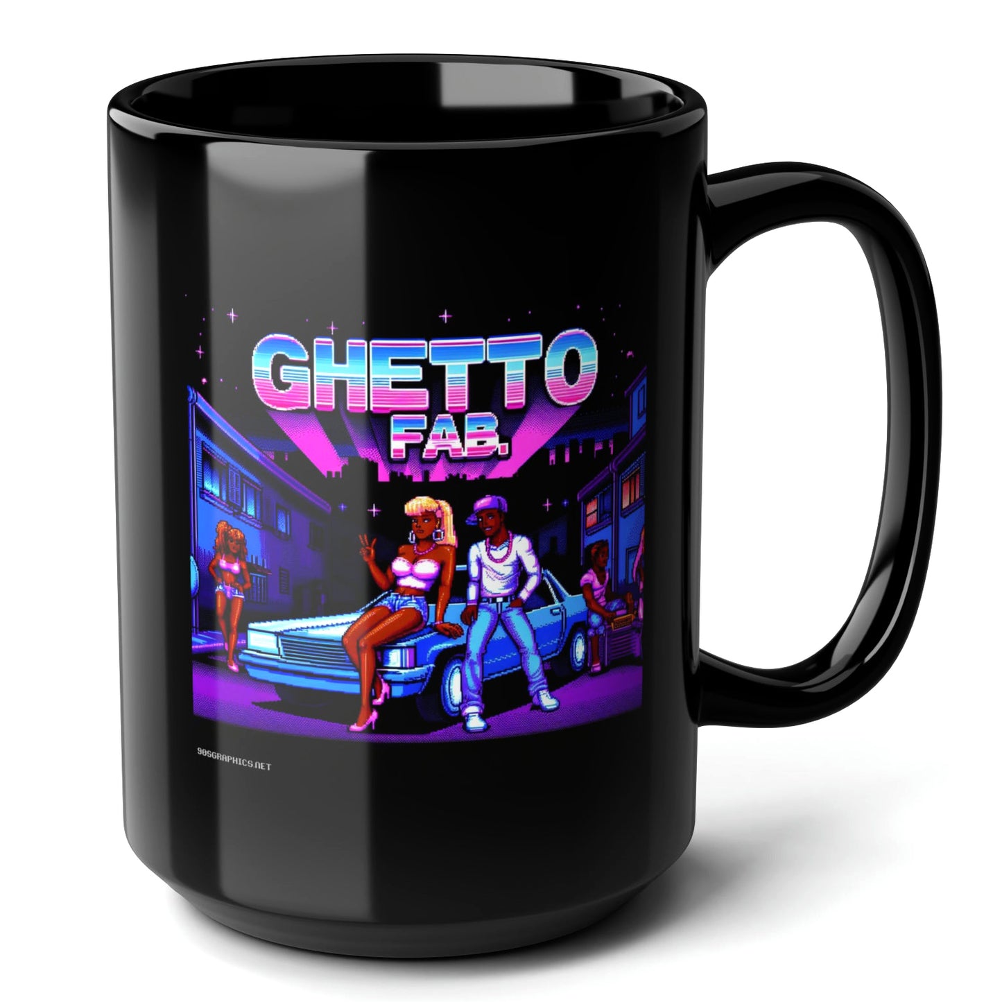 GHETTO FAB Black Mug, (15oz) - gifts for 90s throwback lovers-15oz-