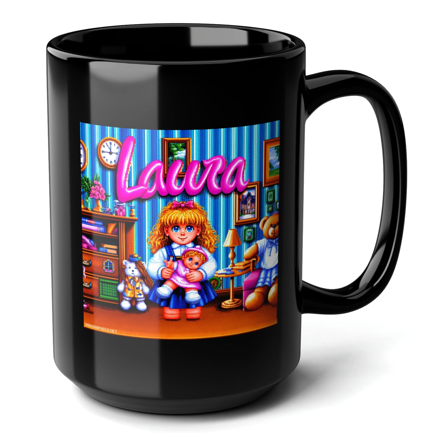 LAURA Black Mug, (15oz) - special presents for Laura-15oz-