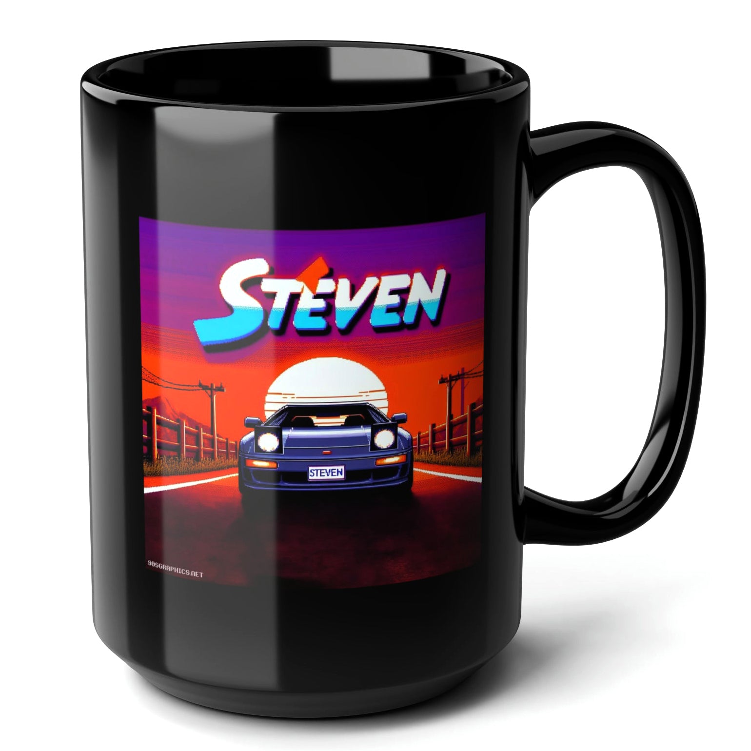 STEVEN Black Mug, (15oz) - personalized name sake presents for Steven-15oz-