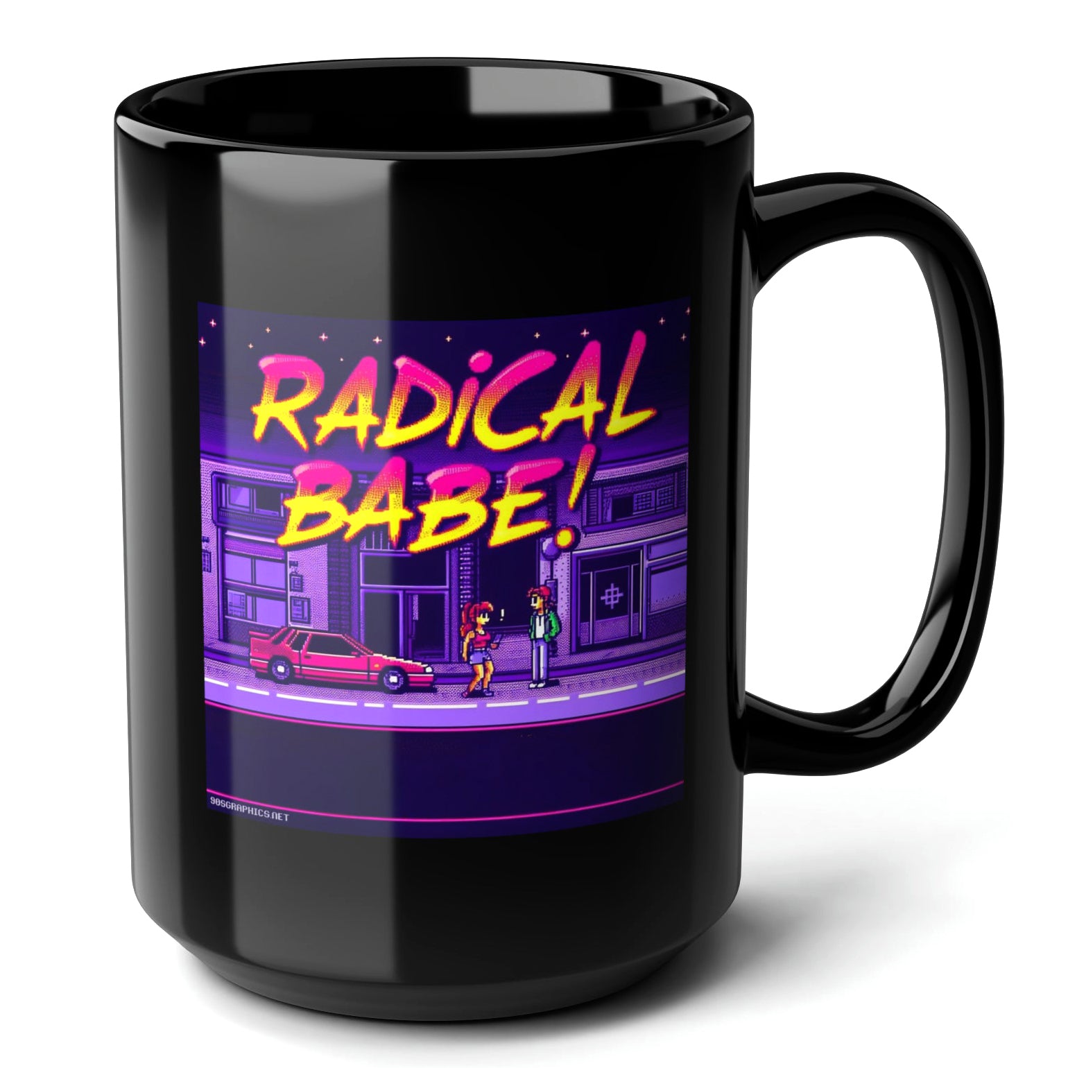 RADICAL BABE Black Mug, (15oz) - gifts for 90s graphics lovers-15oz-