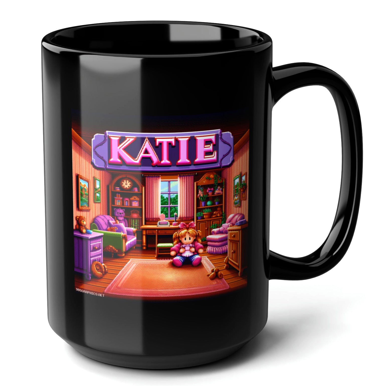 KATIE Black Mug, (15oz) - custom name gifts for Katie-15oz-