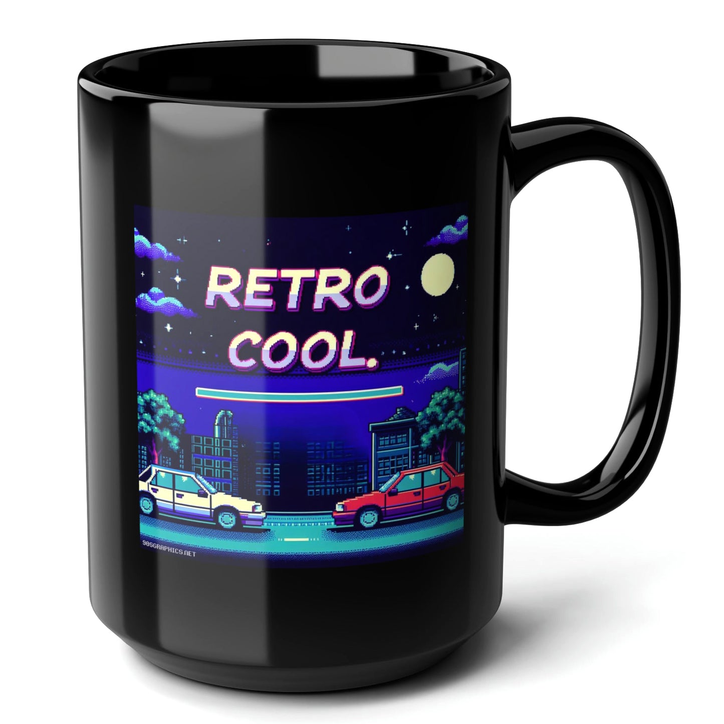 RETRO COOL Black Mug, (15oz) - gifts for 90s throwback fans-15oz-