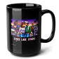 EYES LIKE STARS Black Mug, (15oz) - best 90s slang gifts-15oz-