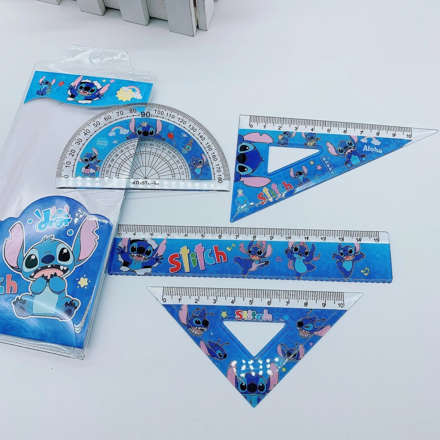 1Set Stitch Creative Ruler Set Student Study Stationery Ruler Triangle Protractor Set School Supplies Wholesale Kid Gift-1set-