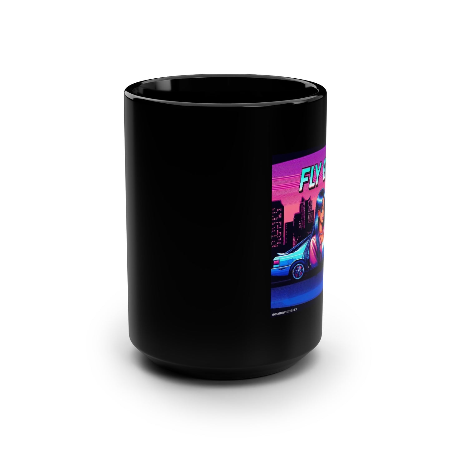 FLY GIRL Black Mug, (15oz) - cool gifts for 90s graphics lovers-15oz-