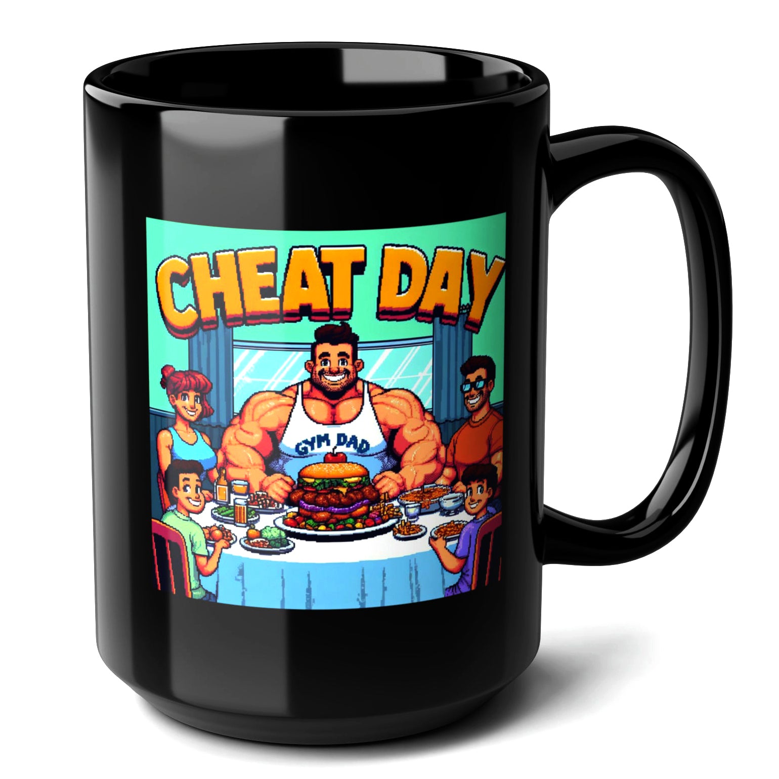 CHEAT DAY Black Mug (15oz) - gifts for gym lover lovers-15oz-