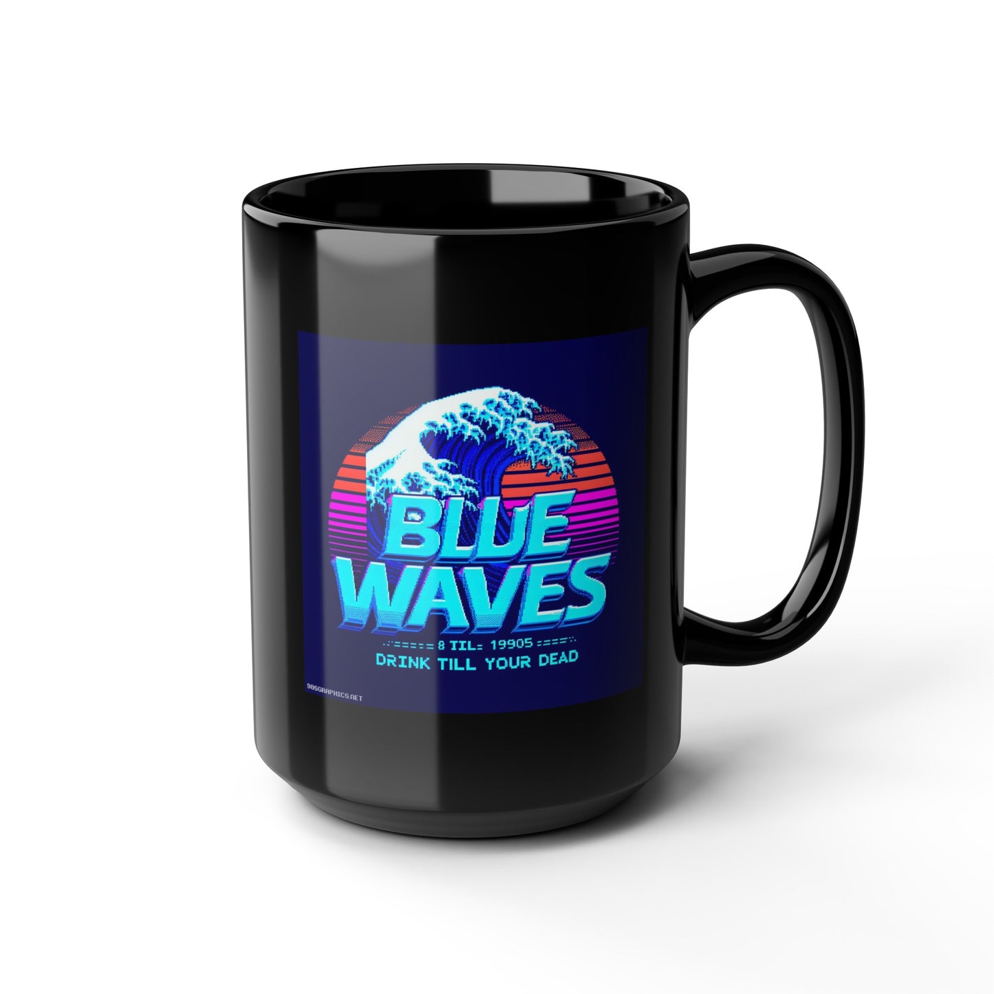 BLUE WAVES Black Mug, (15oz)-15oz-