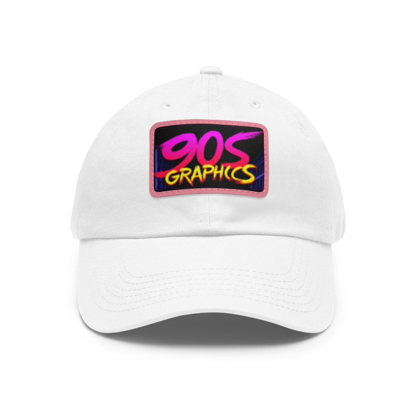 Dad Hat with Leather Patch (Rectangle)-White / Pink patch-Rectangle-One size