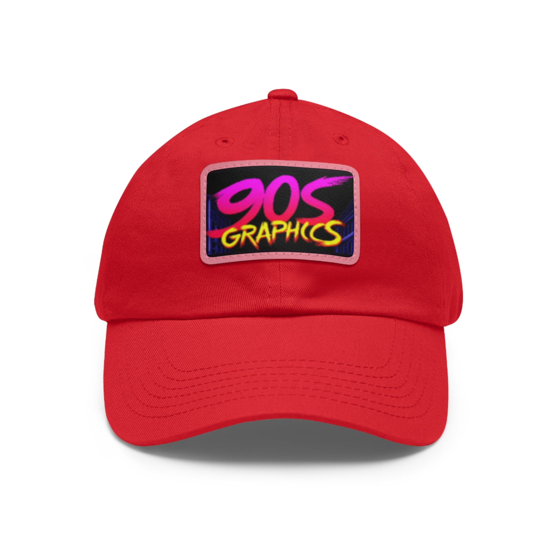 Dad Hat with Leather Patch (Rectangle)-Red / Pink patch-Rectangle-One size