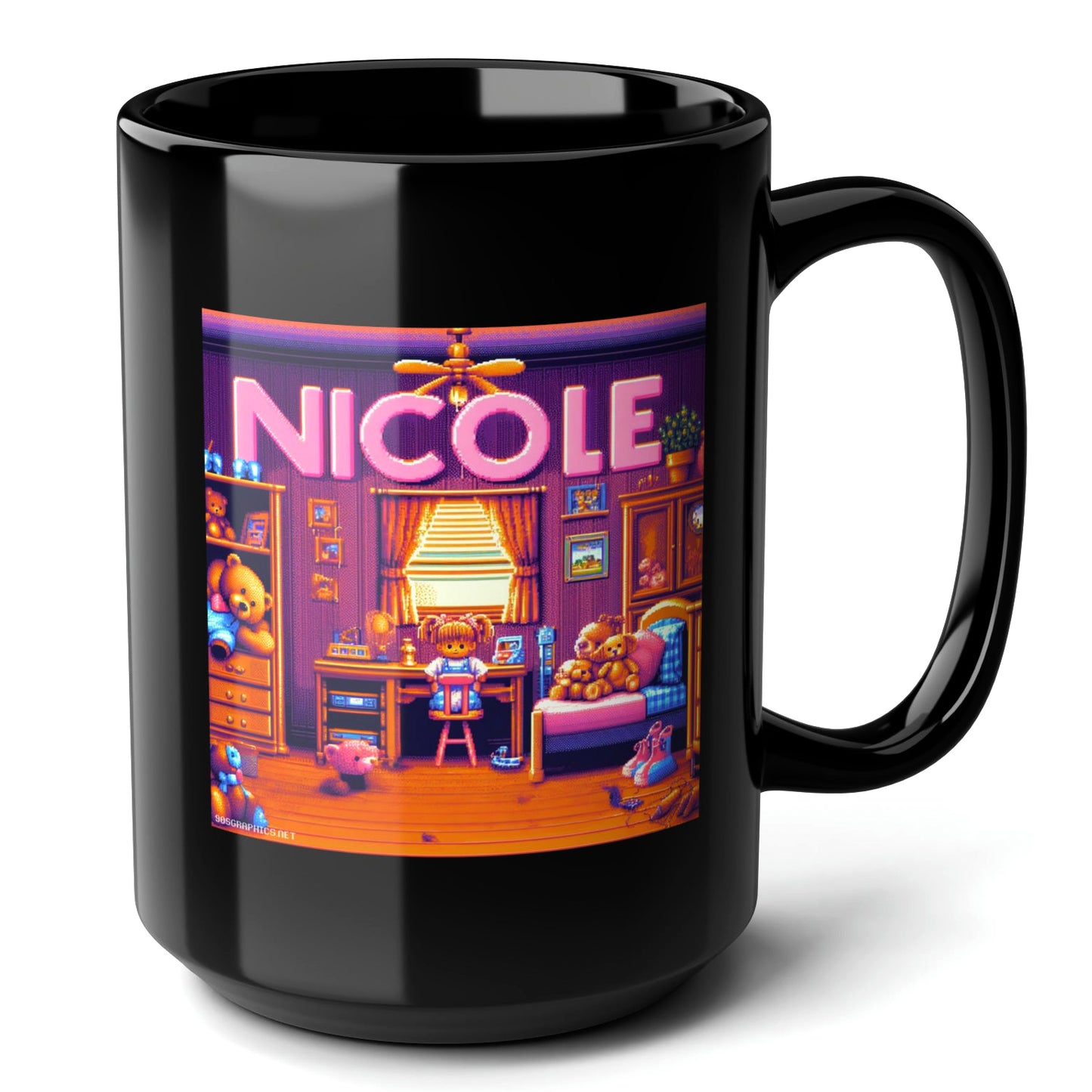 NICOLE Black Mug, (15oz) - unique presents for Nicole-15oz-