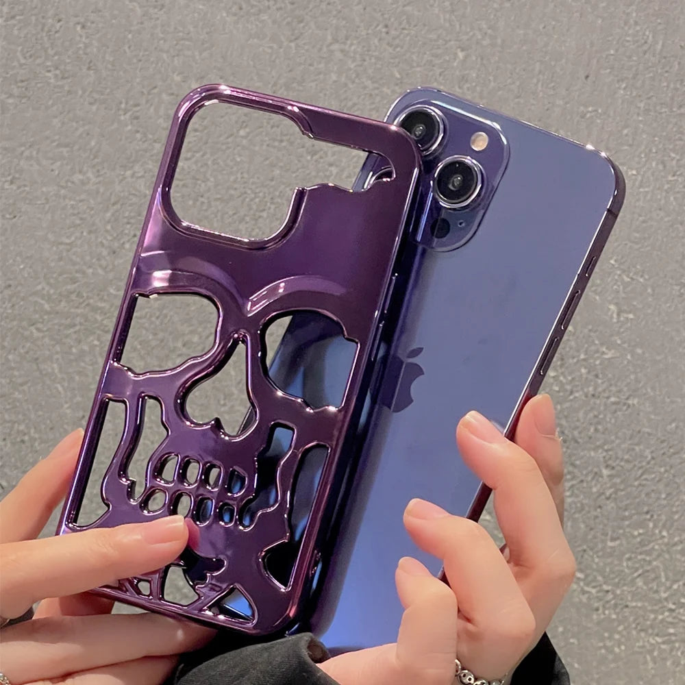 3D Hollow Skull Callous Phone Case - Luxury Plating Shockproof Ghostface Soft Cover - iPhone 15 14 ProMax Plus 13 12 11 Pro Max - All iPhone Models - Anime Fan Gift-