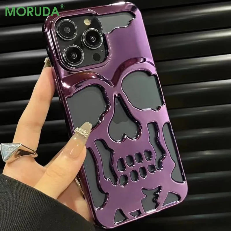 3D Hollow Skull Callous Phone Case - Luxury Plating Shockproof Ghostface Soft Cover - iPhone 15 14 ProMax Plus 13 12 11 Pro Max - All iPhone Models - Anime Fan Gift-