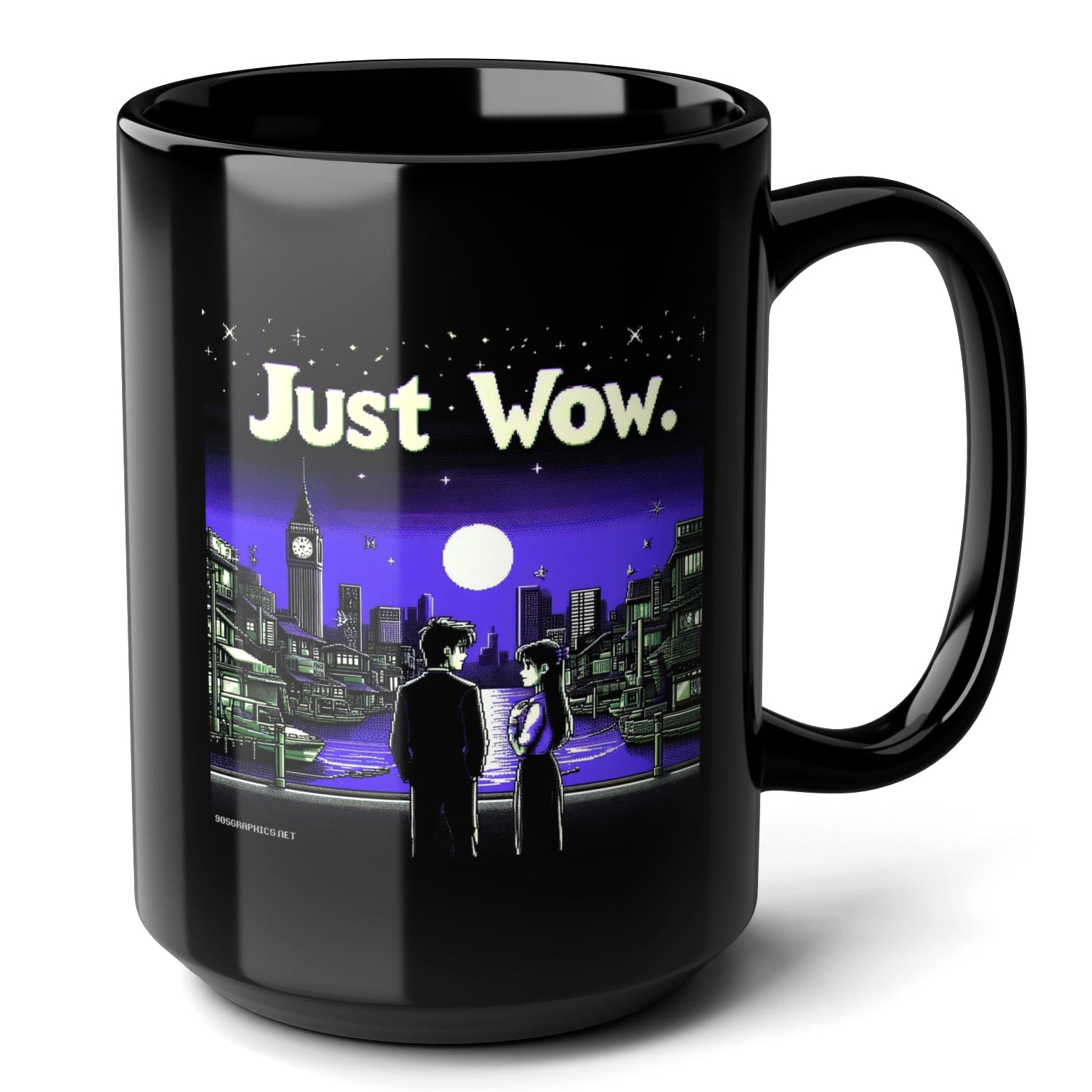 JUST WOW Black Mug, (15oz) - unique gifts for 90s slang fans-15oz-