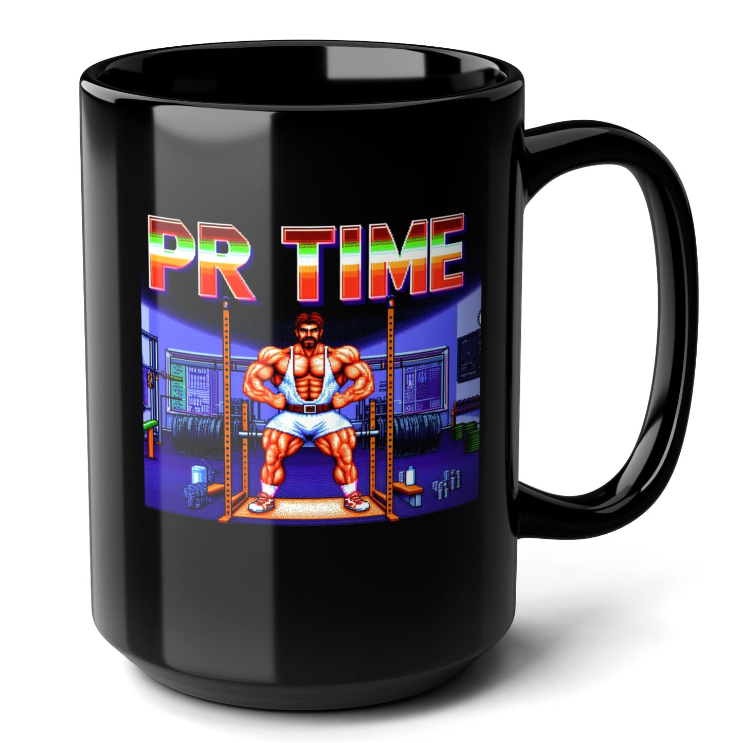 PR TIME Black Mug (15oz) - gifts for a gym lover guy-15oz-