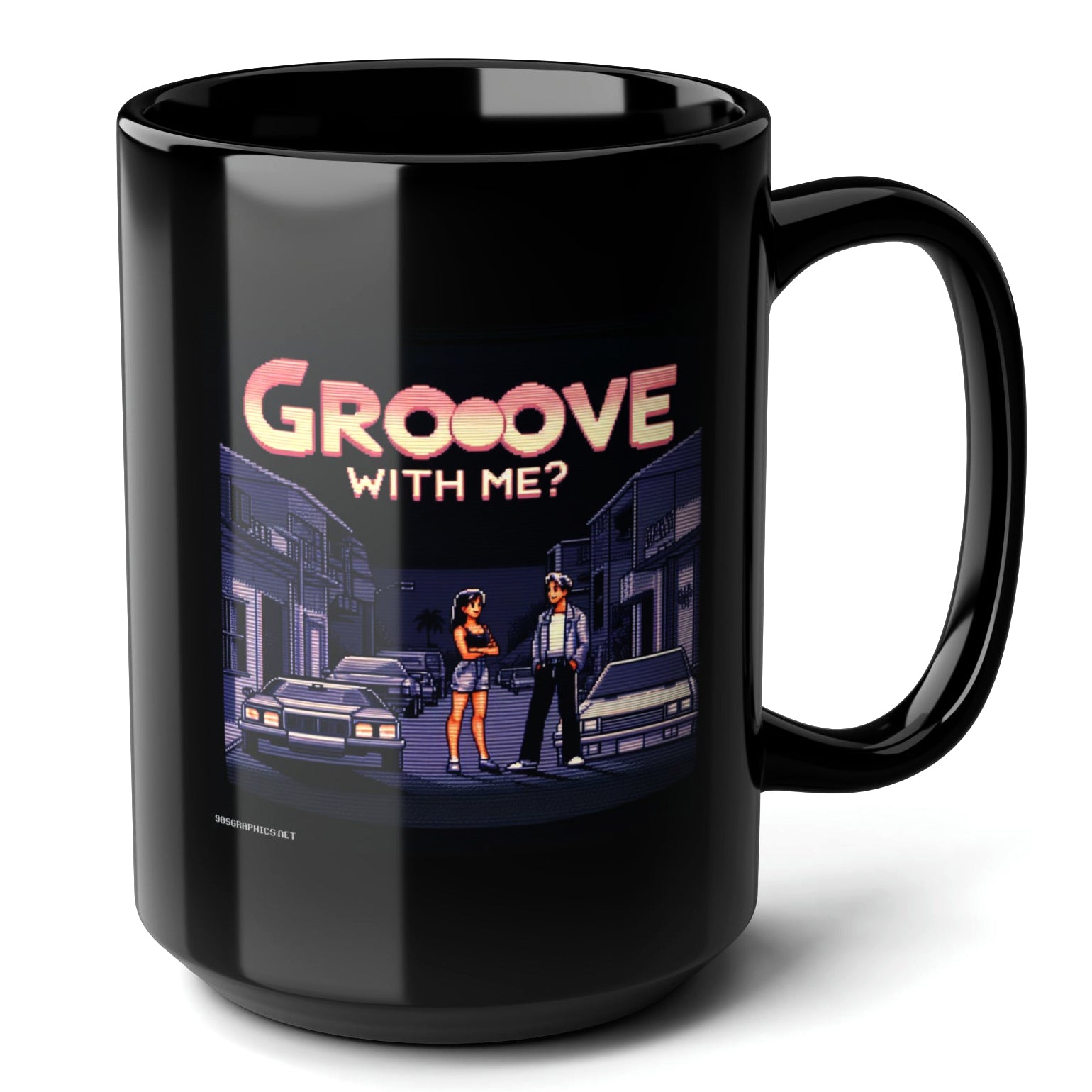 GROOVE WITH ME Black Mug, (15oz) - best gifts for 90s throwback fans-15oz-