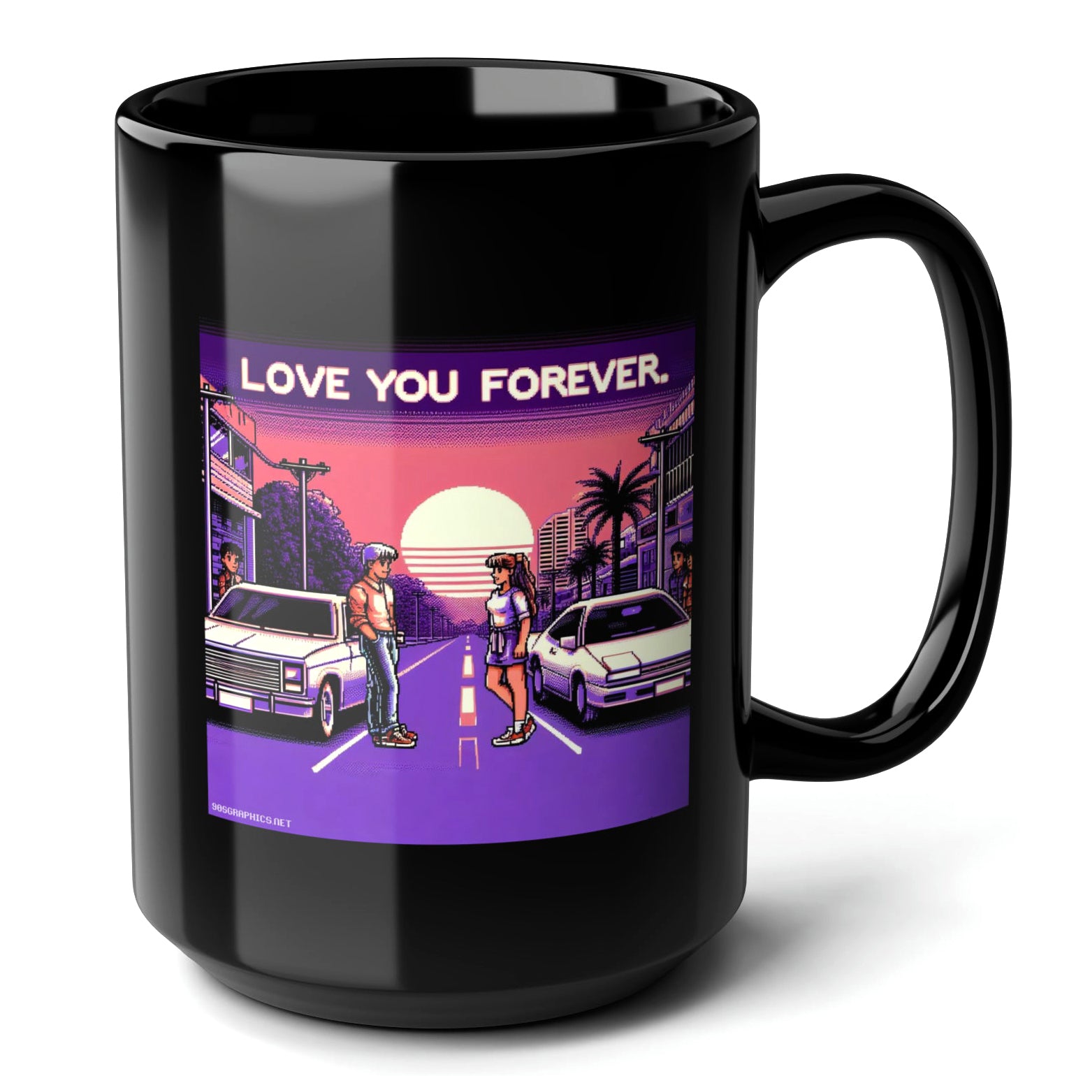 LOVE YOU FOREVER Black Mug, (15oz) - gift ideas for 90s graphics lovers-15oz-