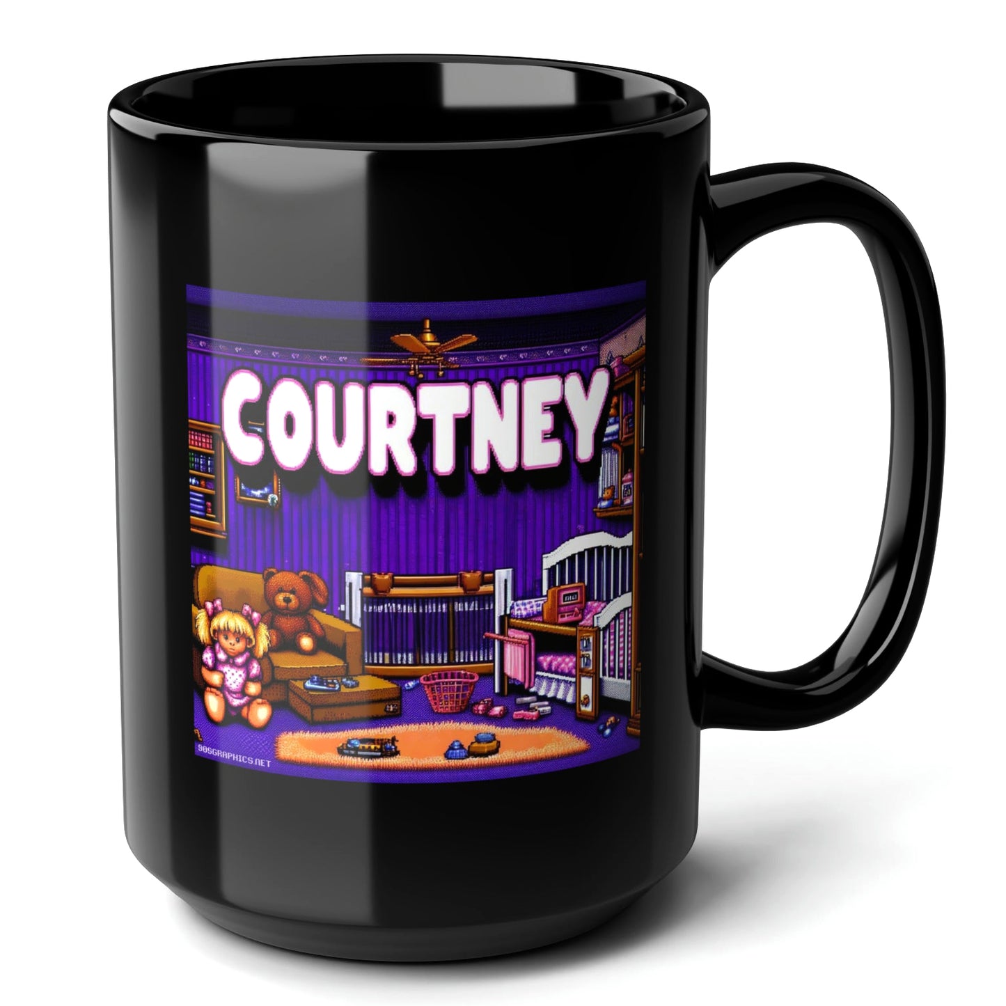 COURTNEY Black Mug, (15oz) - unique presents for Courtney-15oz-