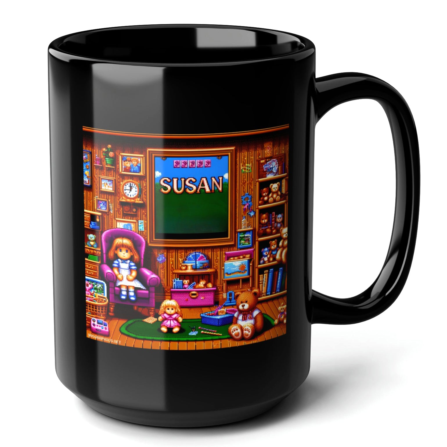 SUSAN Black Mug, (15oz) - unique presents for Susan-15oz-