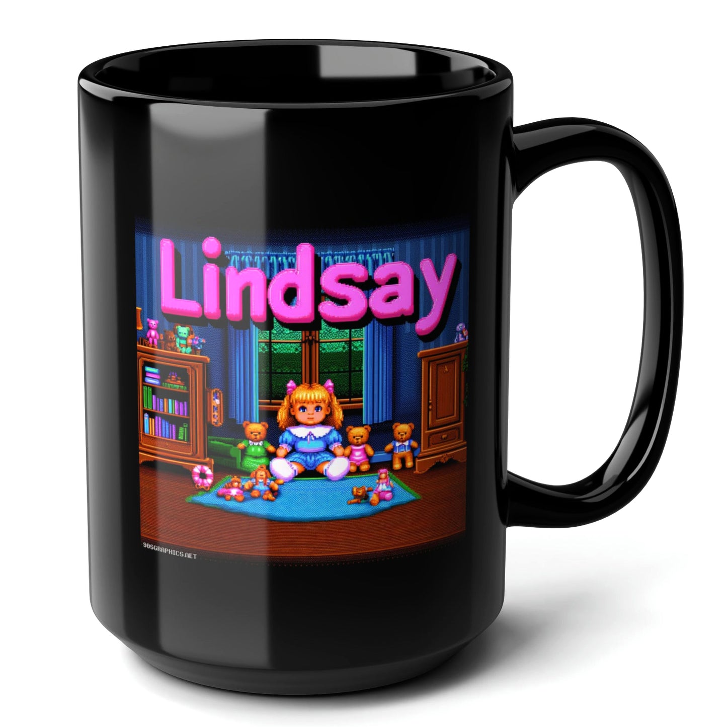 LINDSAY Black Mug, (15oz) - personalized name gifts for Lindsay-15oz-