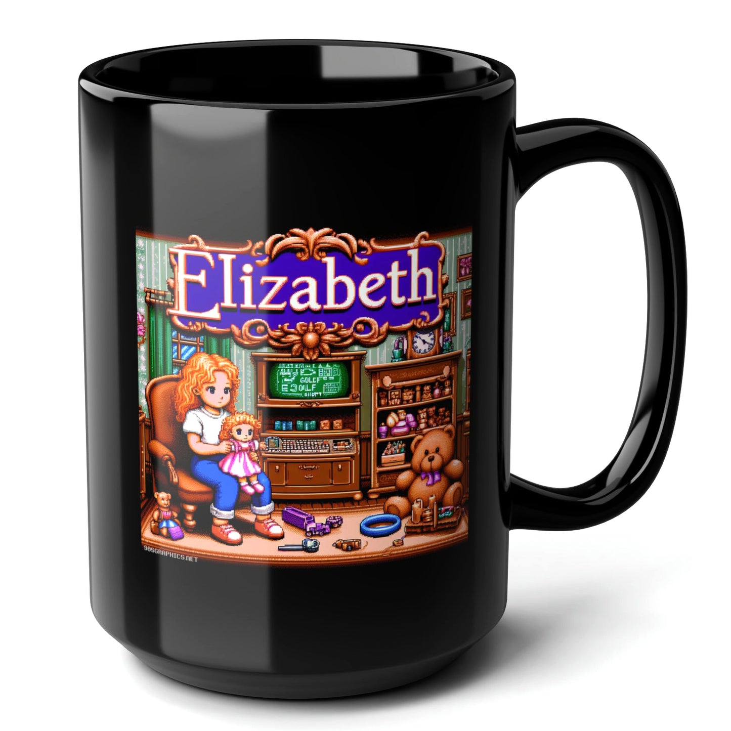 ELIZABETH Black Mug, (15oz) - custom name gifts for Elizabeth-15oz-