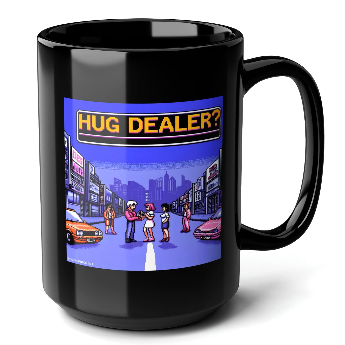 HUG DEALER Black Mug, (15oz) - cool gifts for 90s slang enthusiasts-15oz-