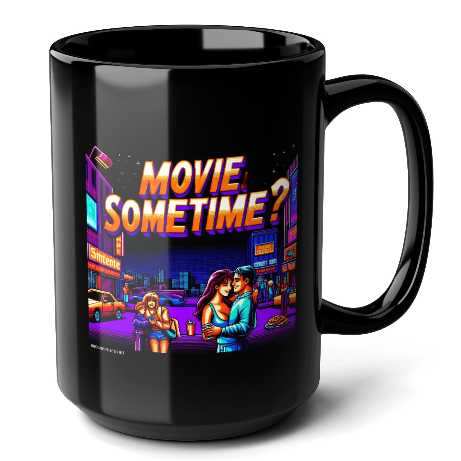 MOVIE SOMETIME Black Mug, (15oz) - gift ideas for 90s graphics fans-15oz-